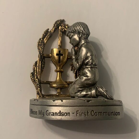 Pewter Statue First Communion Grandson Collectible - Picture 1 of 3